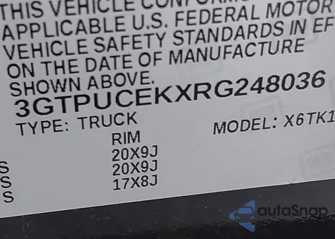 2024 GMC Sierra 1500 4Wd Standard Box Elevation from USA, damaged, VIN 3GTPUCEKXRG248036